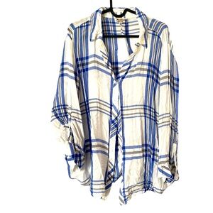 Hester & Orchard‎ White Blue  Plaid Button Down Shirt